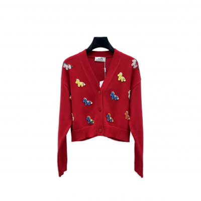 HERMES COLORFUL PONY V-NECK CARDIGAN